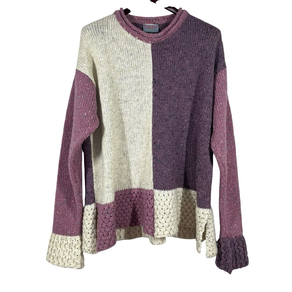 Triona Design Donegal Ireland 100% Wool Sweater Womens XXL Purple Chunky Knit